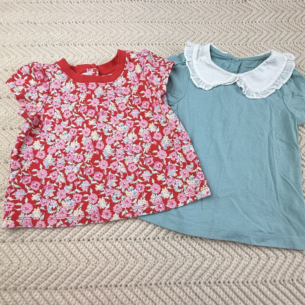 Janie and Jack Shirt Lot of‎ 2 Size 4T Floral Red Blue Peter Pan Collar Cute